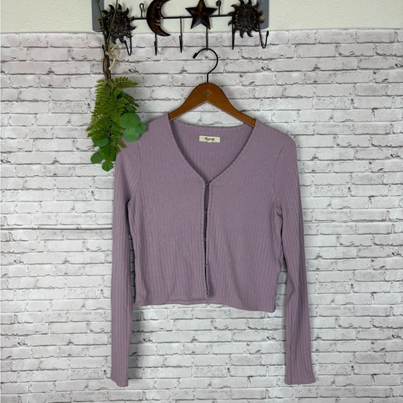 Madewell Lavender Hook and Eye Closure Front Ribbed Long Sleeve - Picture 1 of 4